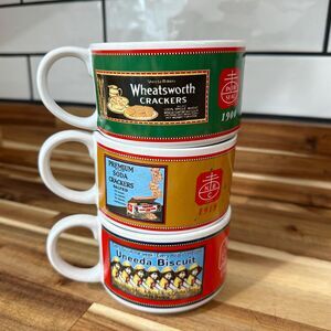 3 Nabisco Cracker History Soup Mugs Vtg Promo Mugs Highlighting 1900, 1918, 1920